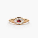 14k Marquise Shaped Ruby and Baguette Diamond Ring - GeumJewels