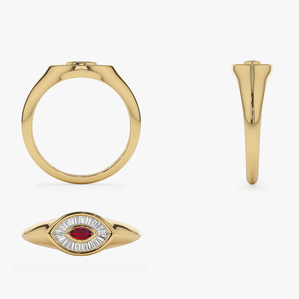 14k Marquise Shaped Ruby and Baguette Diamond Ring - GeumJewels
