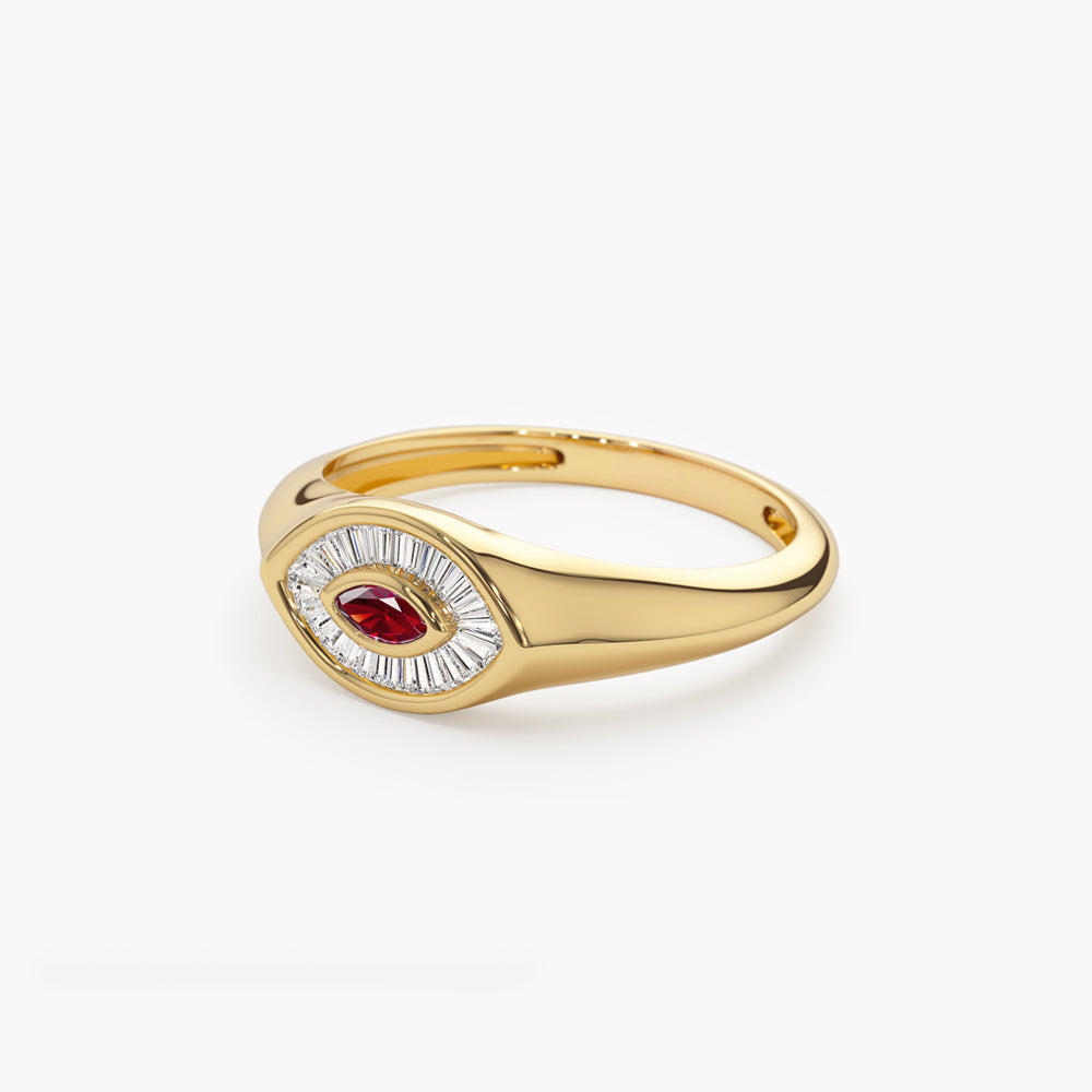 14k Marquise Shaped Ruby and Baguette Diamond Ring - GeumJewels