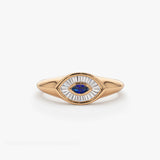 14k Marquise Shaped Sapphire and Baguette Diamond Ring - GeumJewels