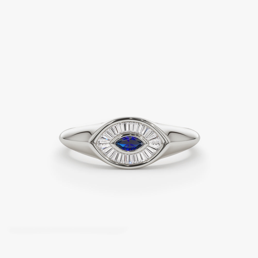 14k Marquise Shaped Sapphire and Baguette Diamond Ring - GeumJewels