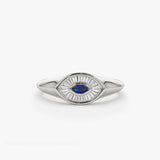 14k Marquise Shaped Sapphire and Baguette Diamond Ring - GeumJewels