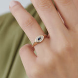 14k Marquise Shaped Sapphire and Baguette Diamond Ring - GeumJewels