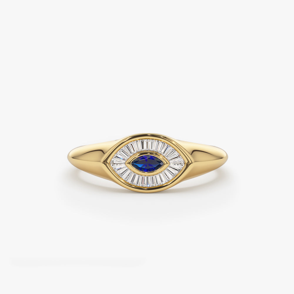 14k Marquise Shaped Sapphire and Baguette Diamond Ring - GeumJewels