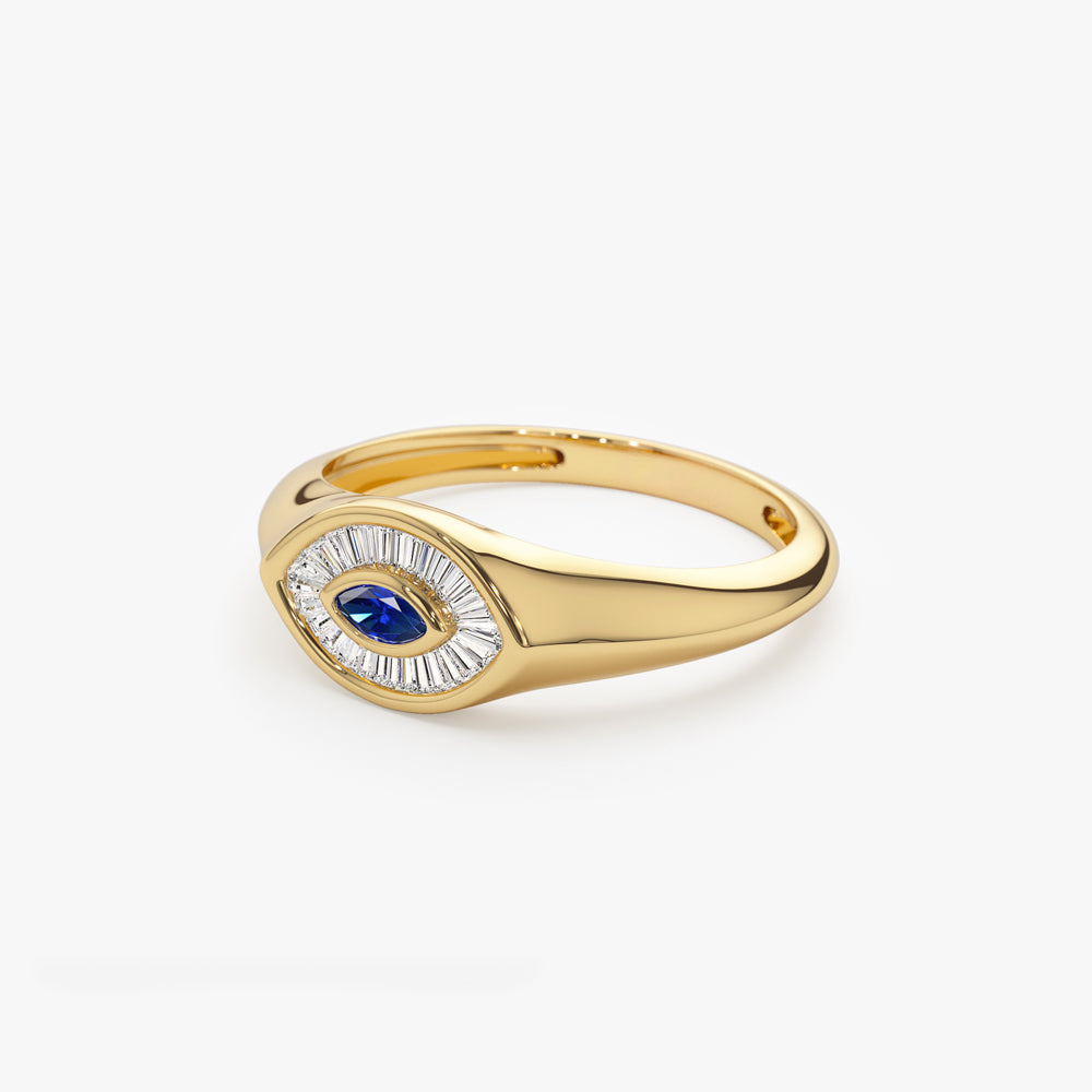 14k Marquise Shaped Sapphire and Baguette Diamond Ring - GeumJewels