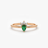 14k Mini Emerald and Diamond Ring - GeumJewels