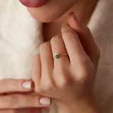 14k Mini Emerald and Diamond Ring - GeumJewels
