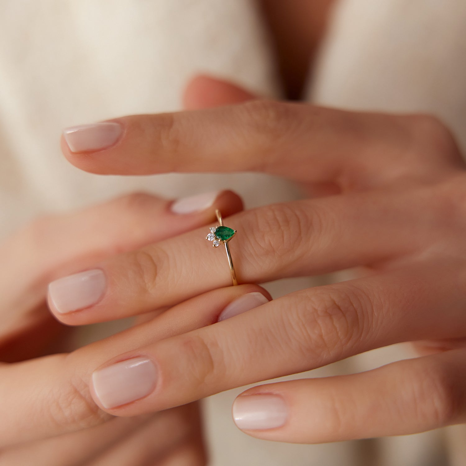14k Mini Emerald and Diamond Ring - GeumJewels