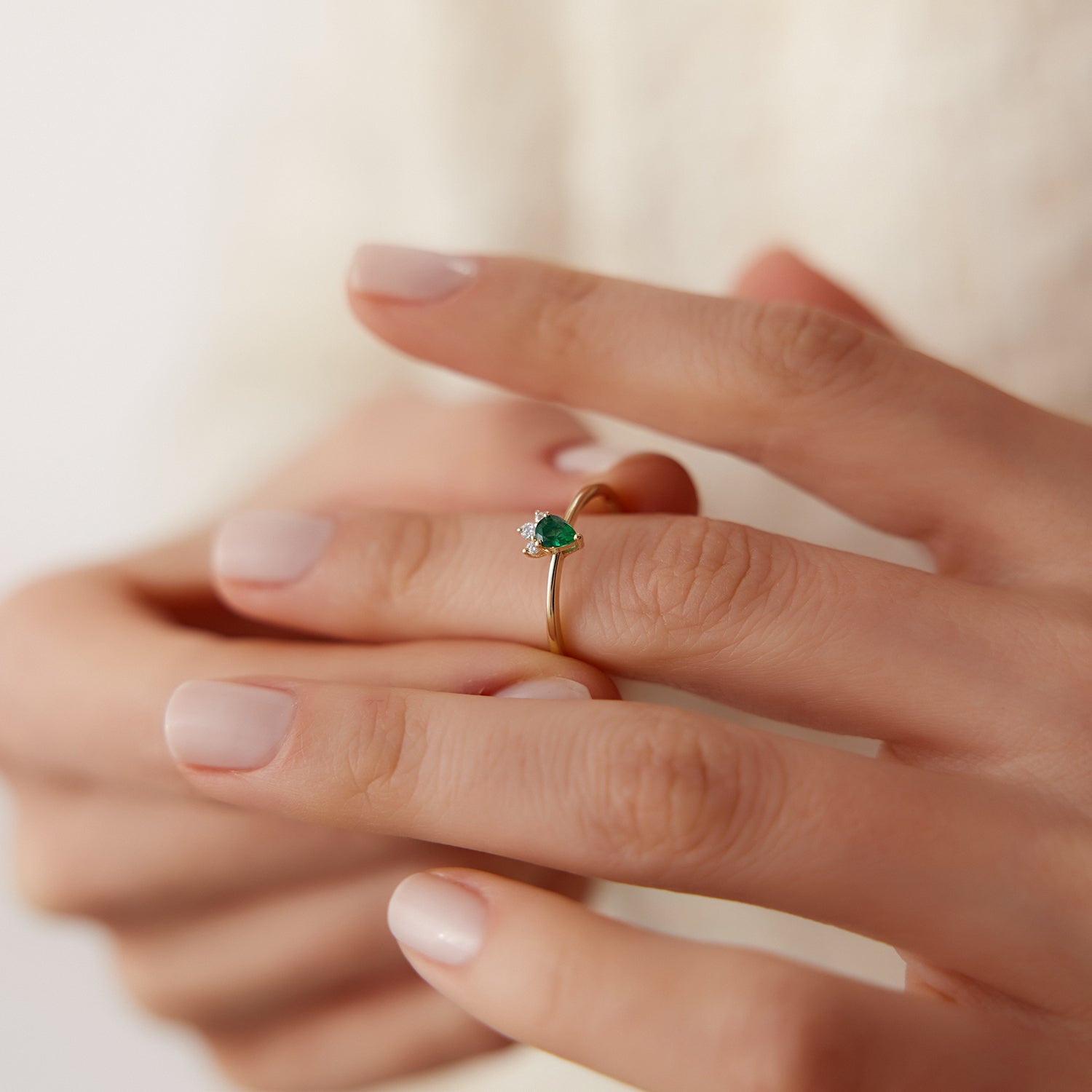 14k Mini Emerald and Diamond Ring - GeumJewels