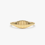 14k Minimalist Wave Signet Ring - GeumJewels