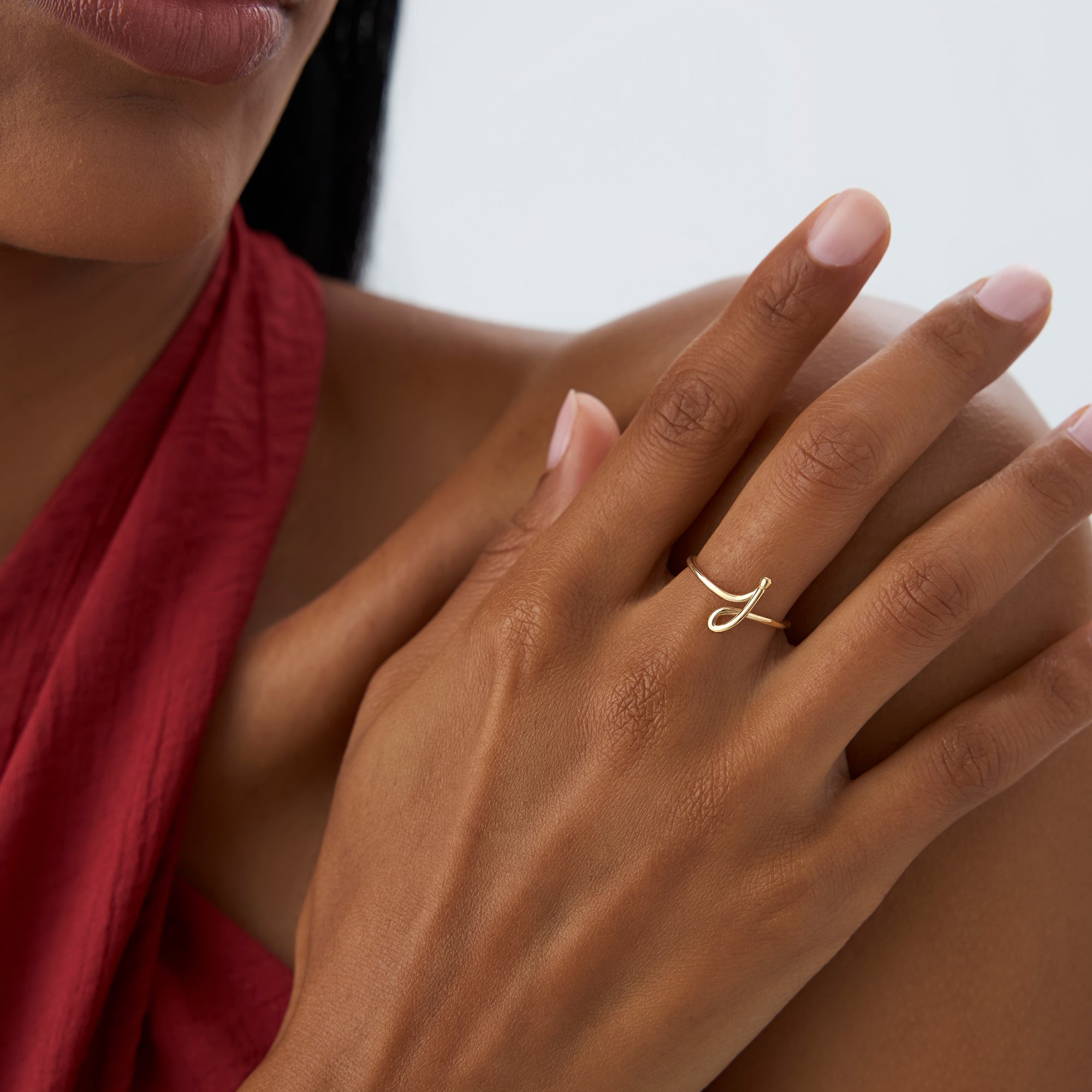 14K Minimalist Wire Letter Ring
