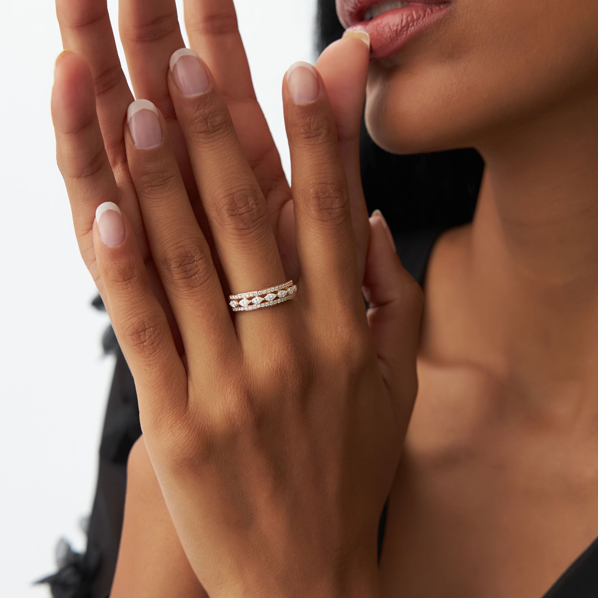 14K Multi-Band Marquise and Round Diamond Ring - GeumJewels