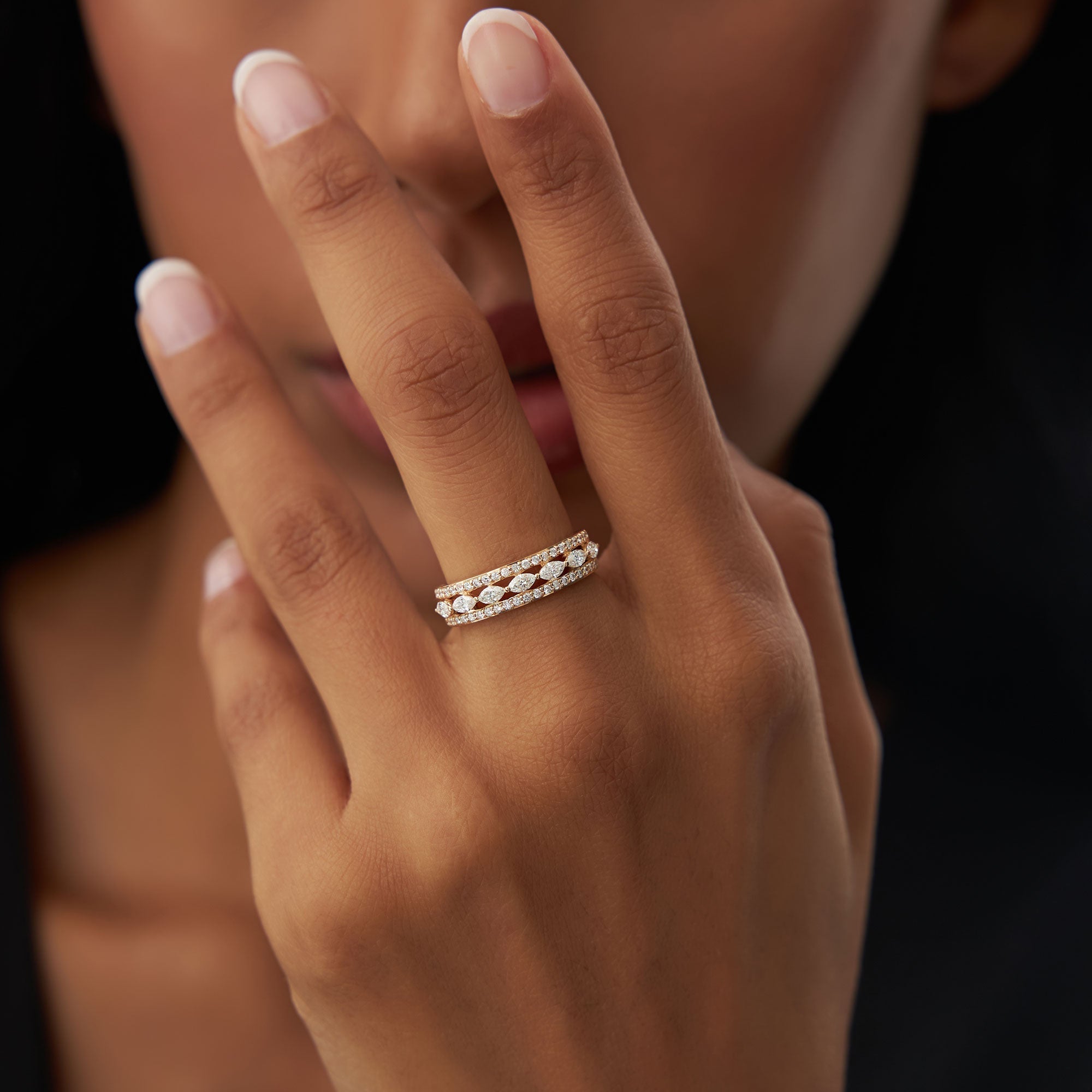 14K Multi-Band Marquise and Round Diamond Ring - GeumJewels
