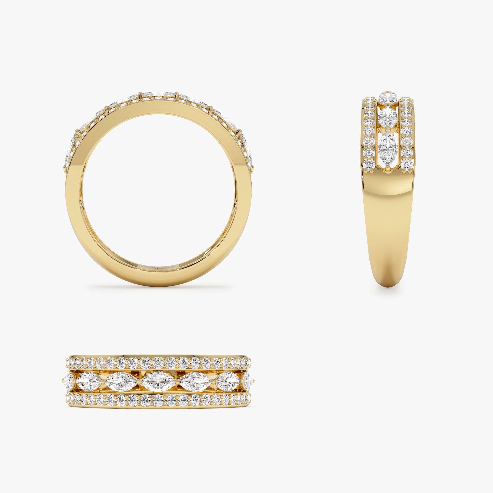 14K Multi-Band Marquise and Round Diamond Ring - GeumJewels