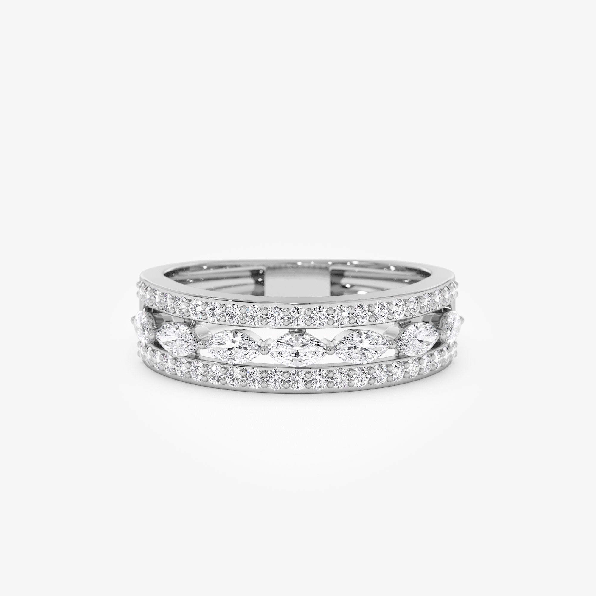 14K Multi-Band Marquise and Round Diamond Ring - GeumJewels