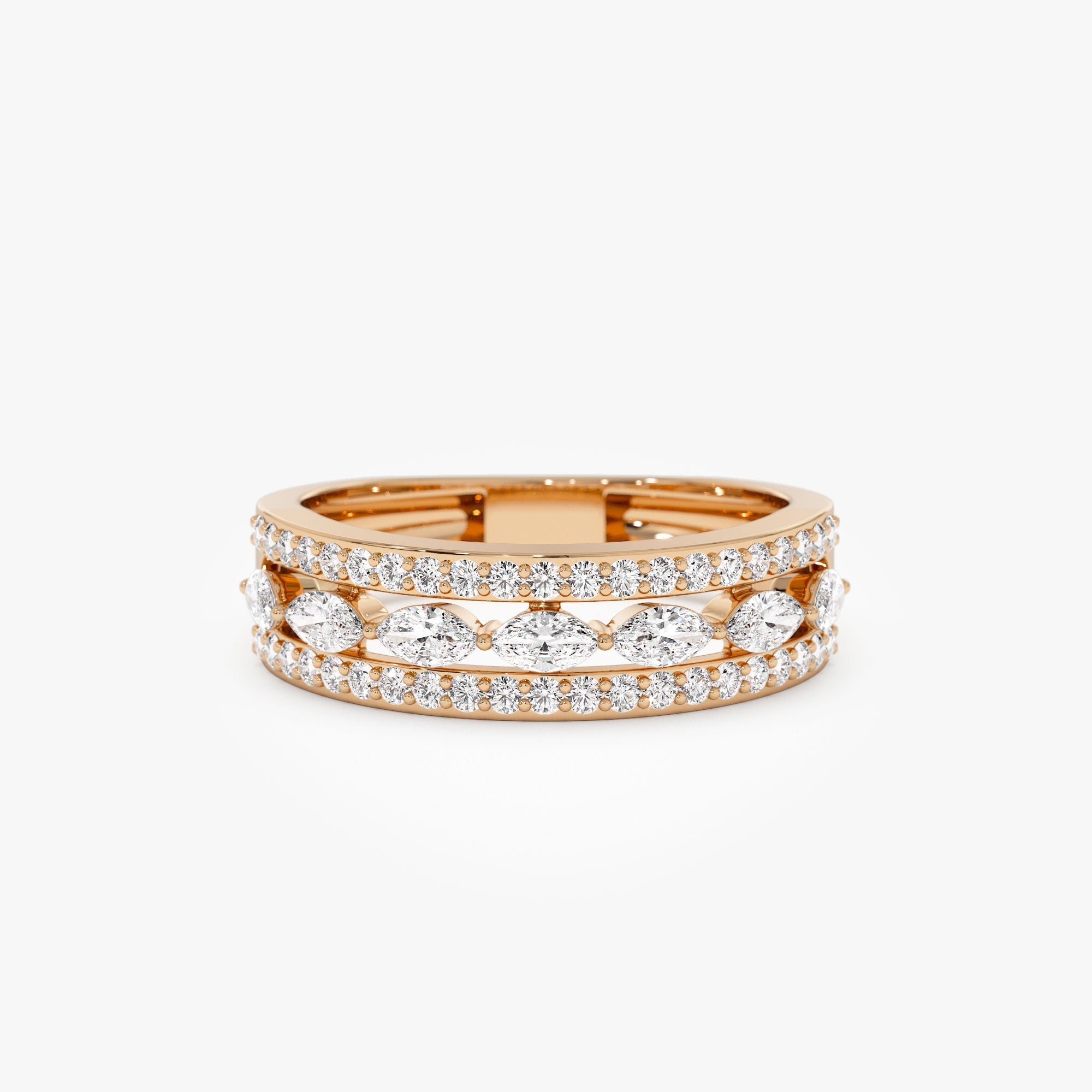 14K Multi-Band Marquise and Round Diamond Ring - GeumJewels