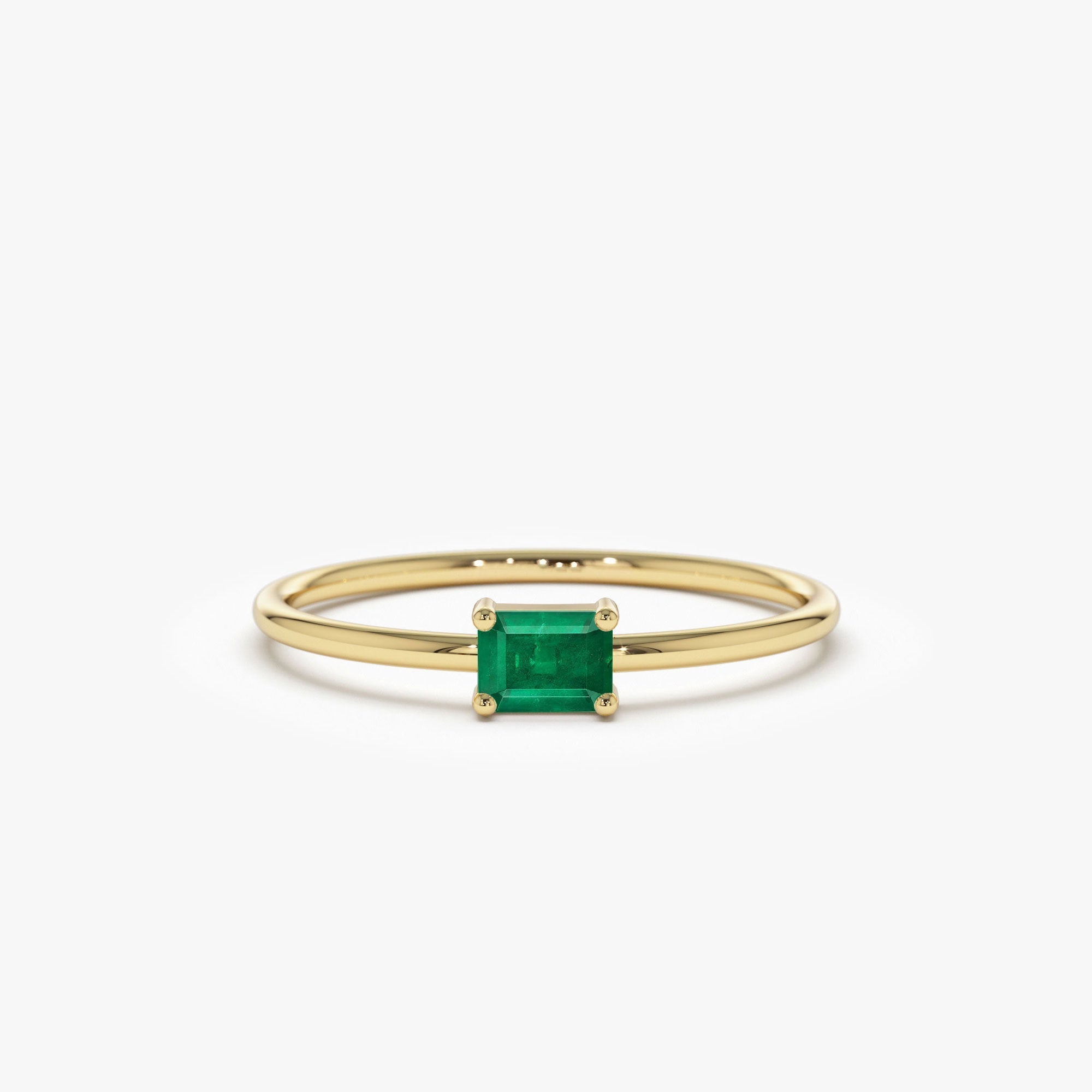 14k Octagon Cut Emerald Ring - GeumJewels