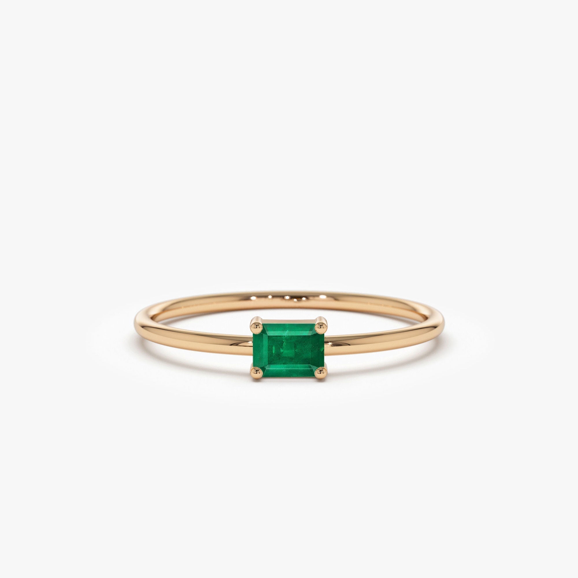 14k Octagon Cut Emerald Ring - GeumJewels