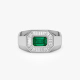 14k Octagon Shape Baguette Diamond Emerald Ring - GeumJewels