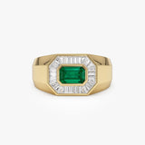 14k Octagon Shape Baguette Diamond Emerald Ring - GeumJewels