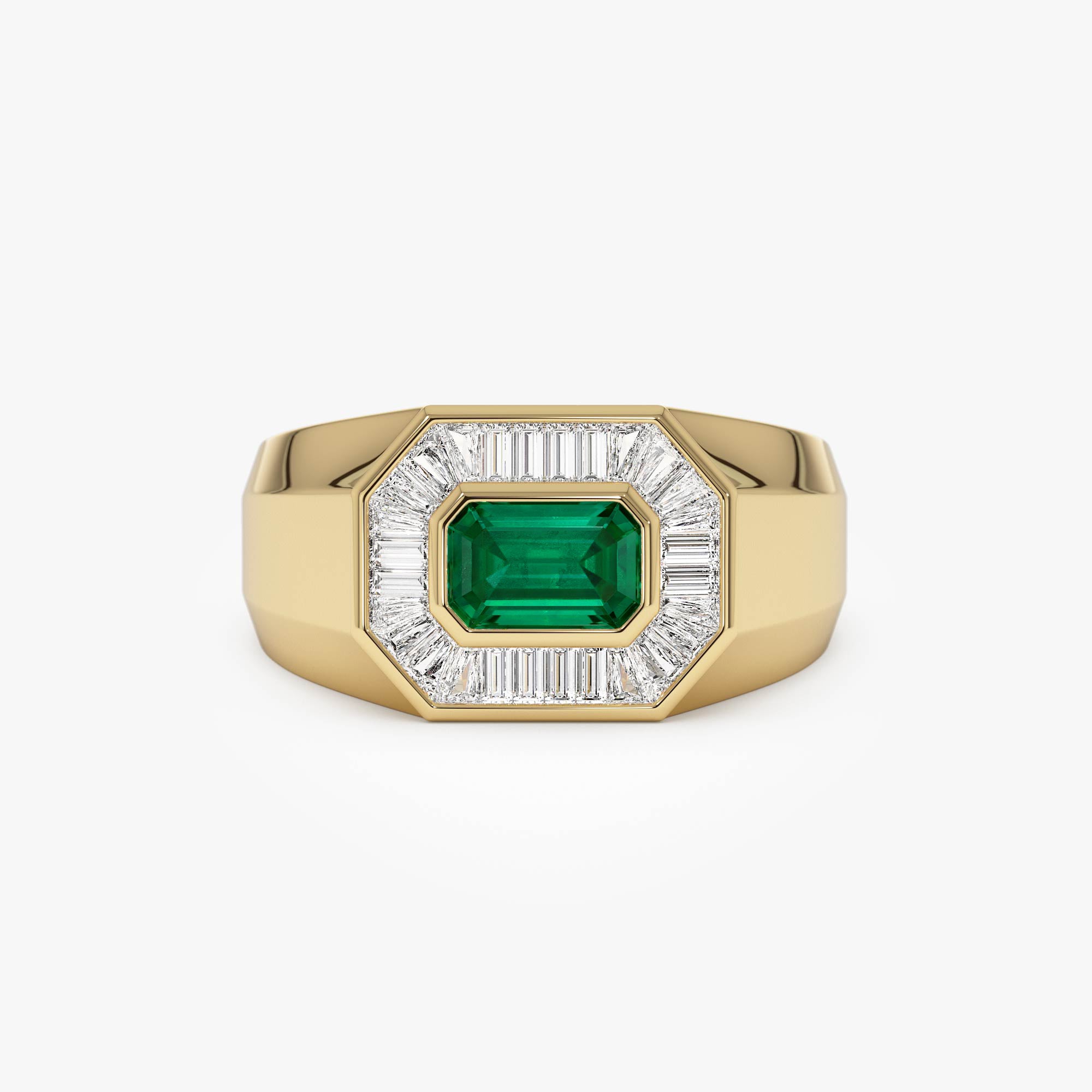 14k Octagon Shape Baguette Diamond Emerald Ring - GeumJewels