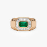 14k Octagon Shape Baguette Diamond Emerald Ring - GeumJewels