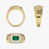 14k Octagon Shape Baguette Diamond Emerald Ring - GeumJewels