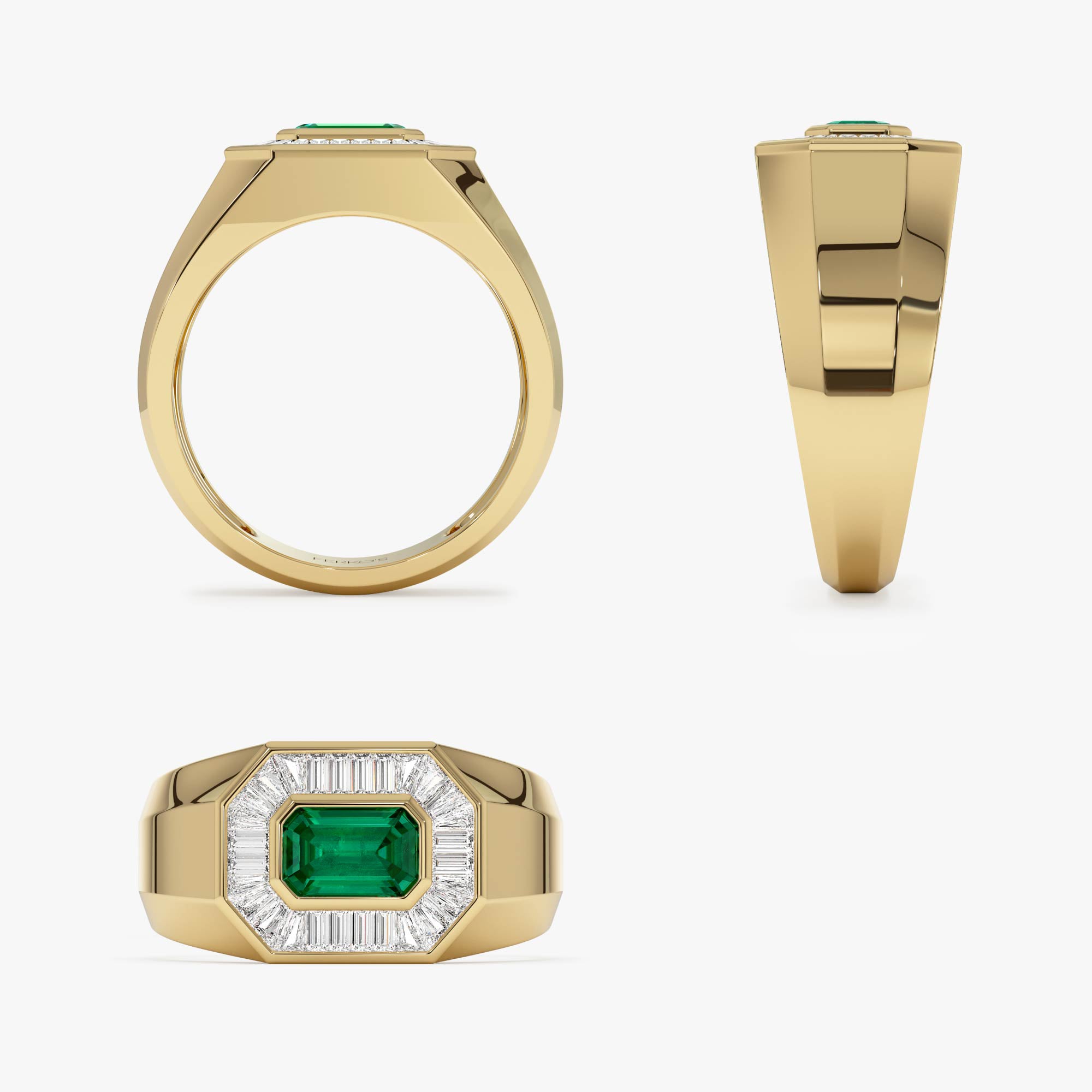 14k Octagon Shape Baguette Diamond Emerald Ring - GeumJewels