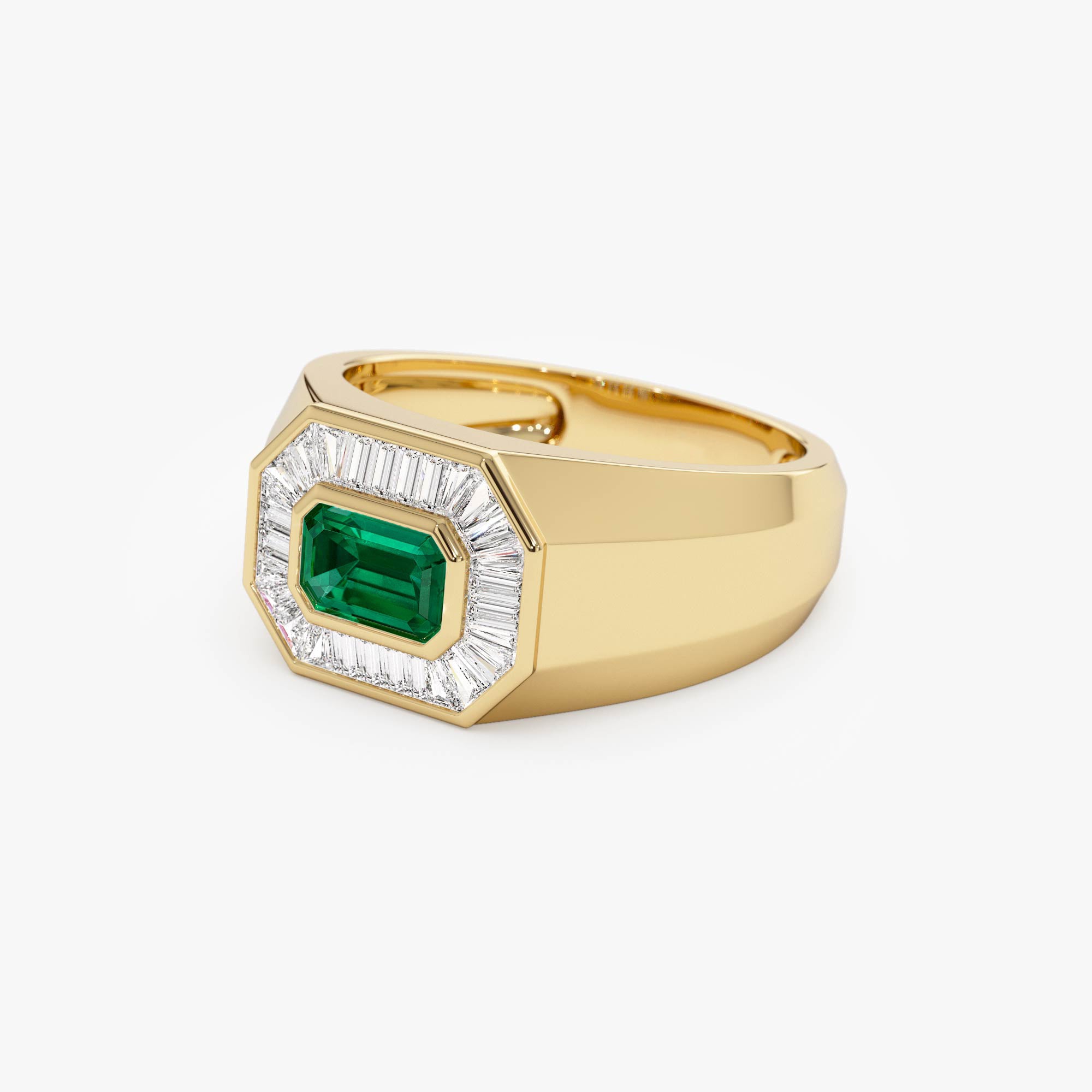 14k Octagon Shape Baguette Diamond Emerald Ring - GeumJewels