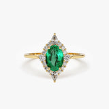 14k Oval Emerald and Diamond Bellarina Ring - GeumJewels