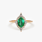 14k Oval Emerald and Diamond Bellarina Ring - GeumJewels