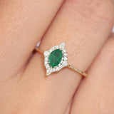 14k Oval Emerald and Diamond Bellarina Ring - GeumJewels