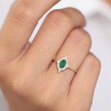 14k Oval Emerald and Diamond Bellarina Ring - GeumJewels