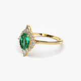14k Oval Emerald and Diamond Bellarina Ring - GeumJewels