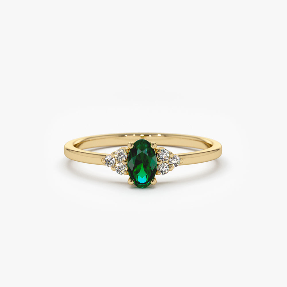 14K Oval Emerald and Diamond Ring - GeumJewels