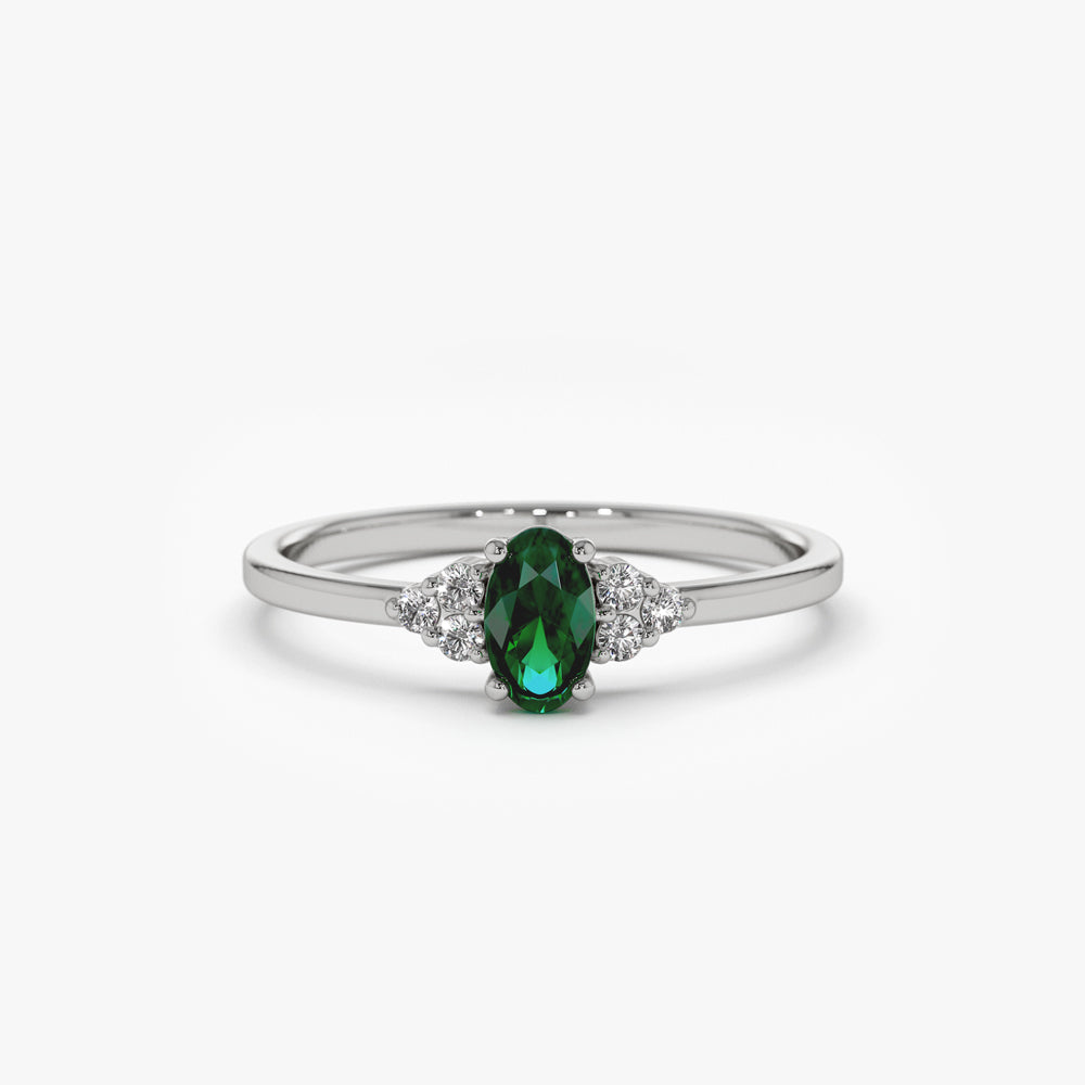 14K Oval Emerald and Diamond Ring - GeumJewels