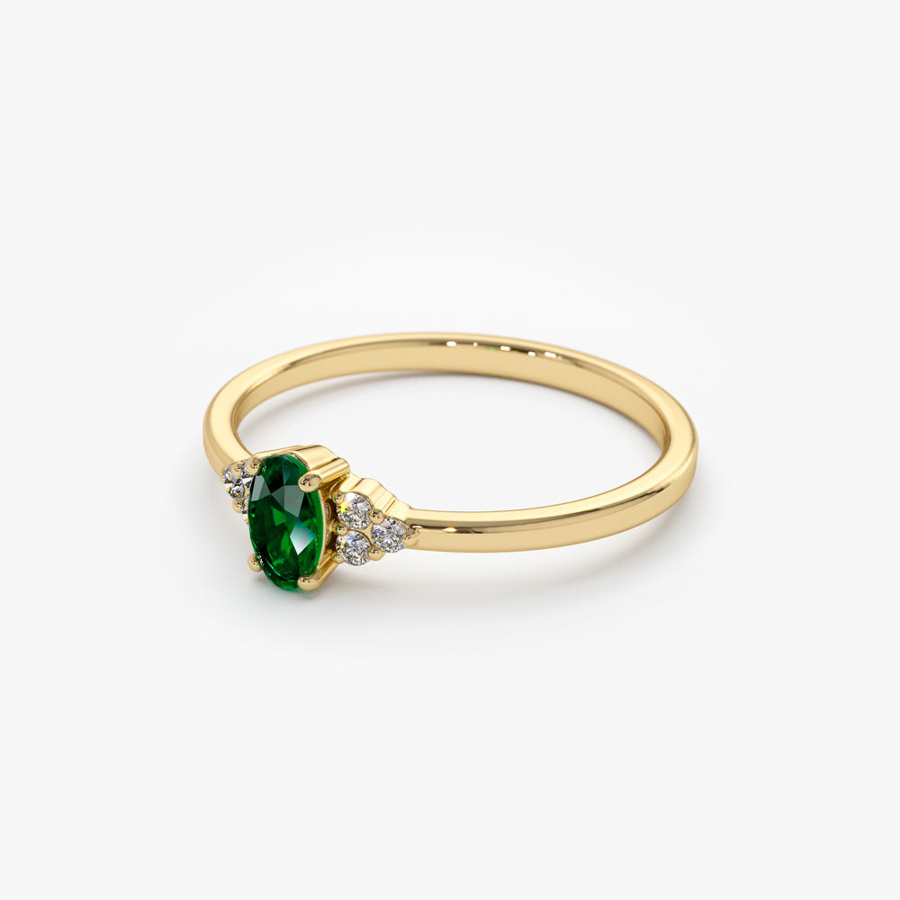 14K Oval Emerald and Diamond Ring - GeumJewels