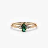 14K Oval Emerald and Diamond Ring - GeumJewels
