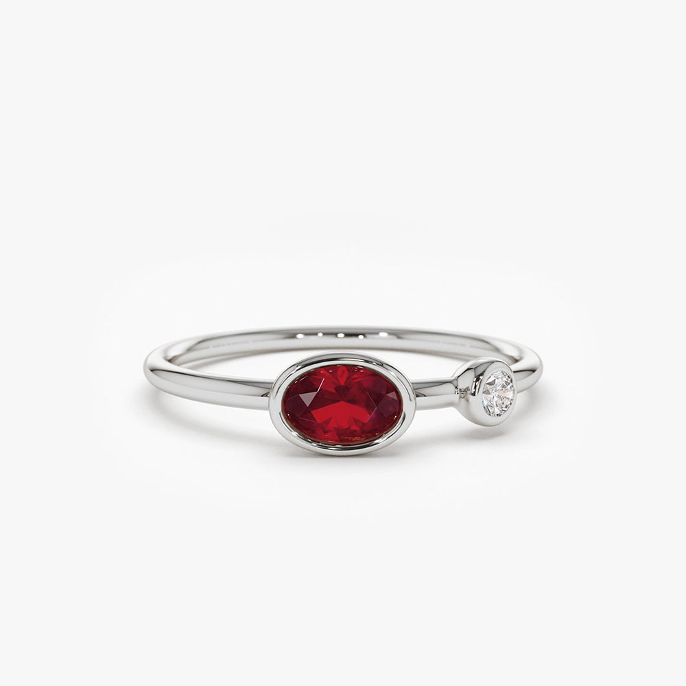 14k Oval Shape Bezel Setting Ruby and Diamond Ring - GeumJewels