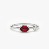 14k Oval Shape Bezel Setting Ruby and Diamond Ring - GeumJewels