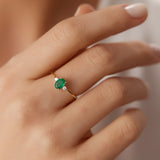 14k Oval Shape Emerald and Diamond 3 Stone Ring - GeumJewels