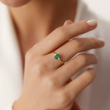 14k Oval Shape Emerald and Diamond 3 Stone Ring - GeumJewels