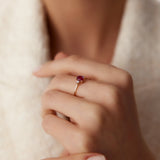 14k Oval Shape Ruby and Diamond 3 Stone Ring - GeumJewels