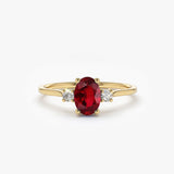 14k Oval Shape Ruby and Diamond 3 Stone Ring - GeumJewels