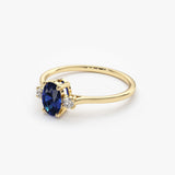 14k Oval Shape Sapphire and Diamond 3 Stone Ring - GeumJewels