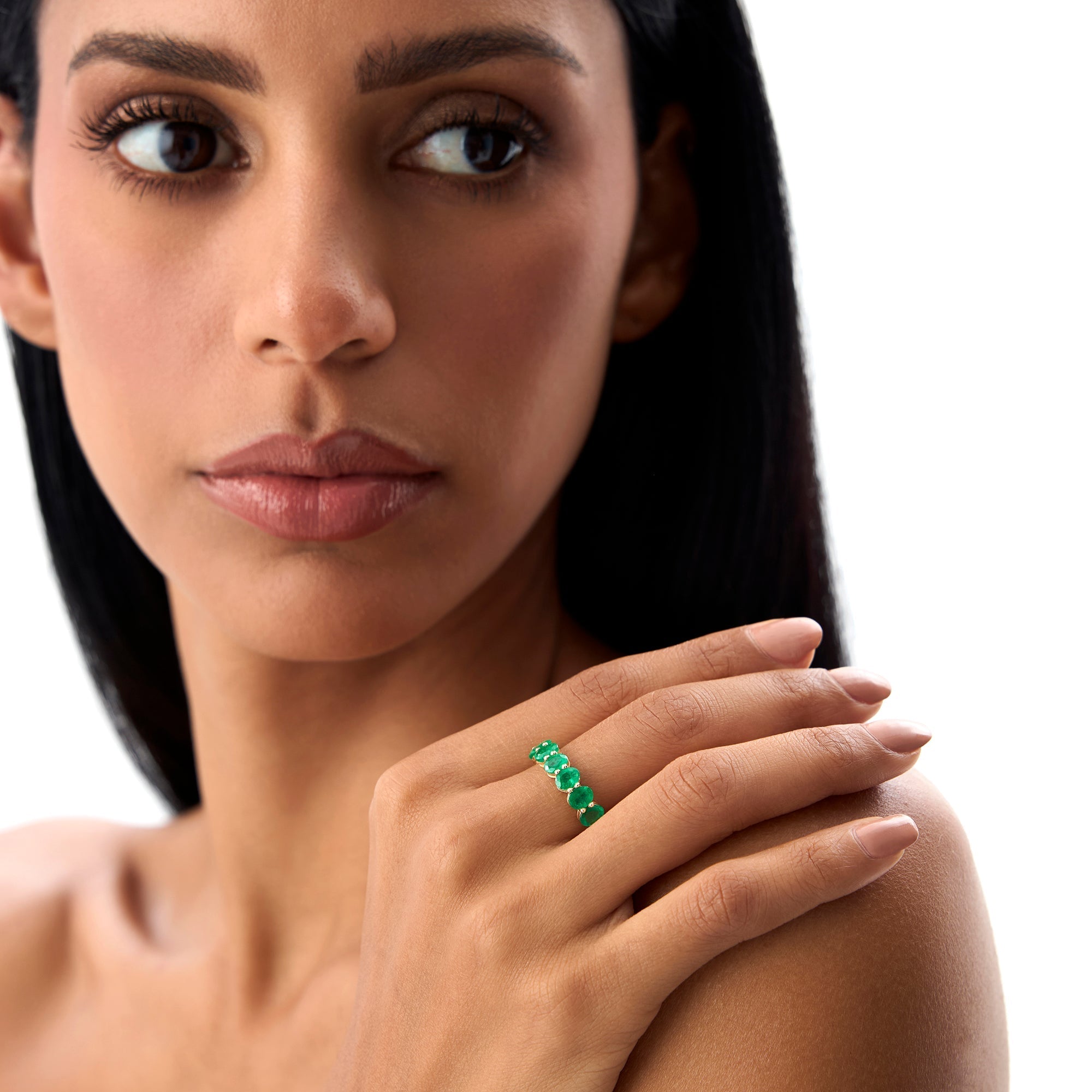 14k Oval Shaped Basket Setting Emerald Ring - GeumJewels