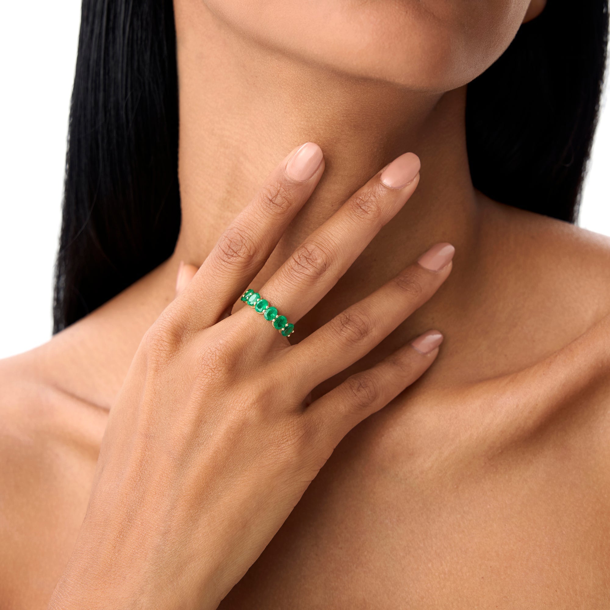 14k Oval Shaped Basket Setting Emerald Ring - GeumJewels