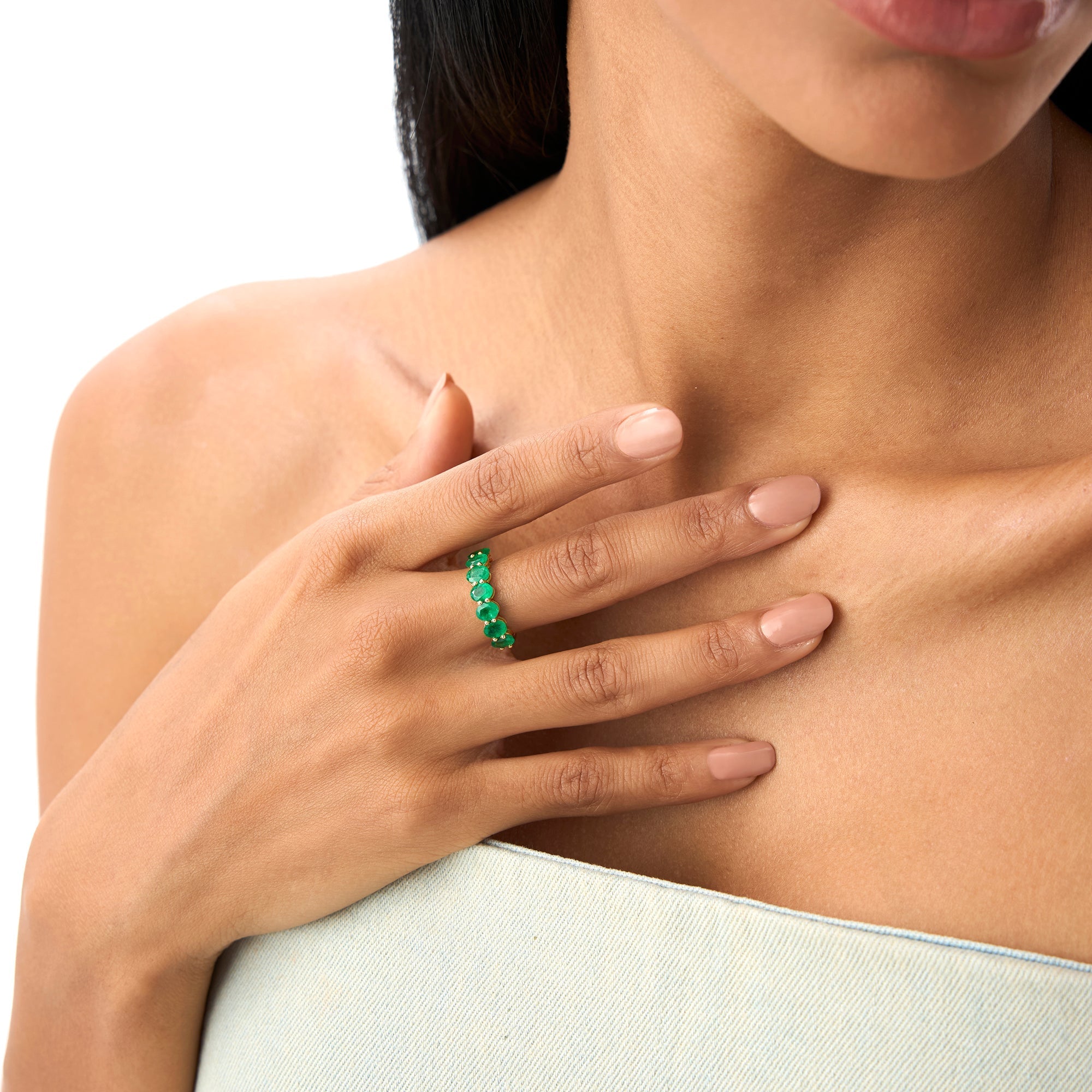 14k Oval Shaped Basket Setting Emerald Ring - GeumJewels