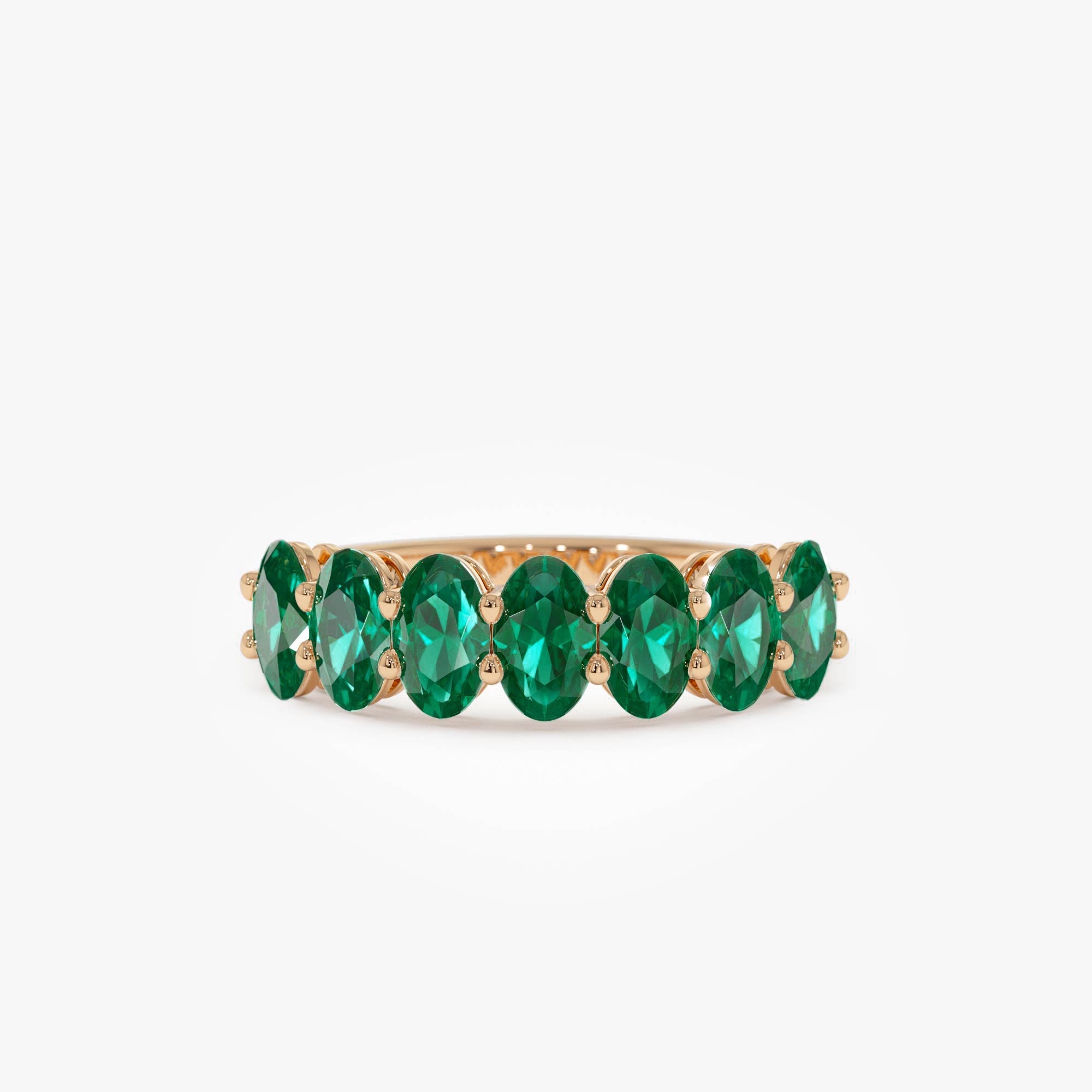14k Oval Shaped Basket Setting Emerald Ring - GeumJewels