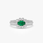 14k Oval Shaped Emerald with Bezel Hale Setting Ring - GeumJewels